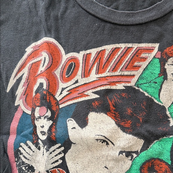 MadeWorn Black David Bowie Graphic Crop Tee with Red & Green Accents - Picture 3 of 3